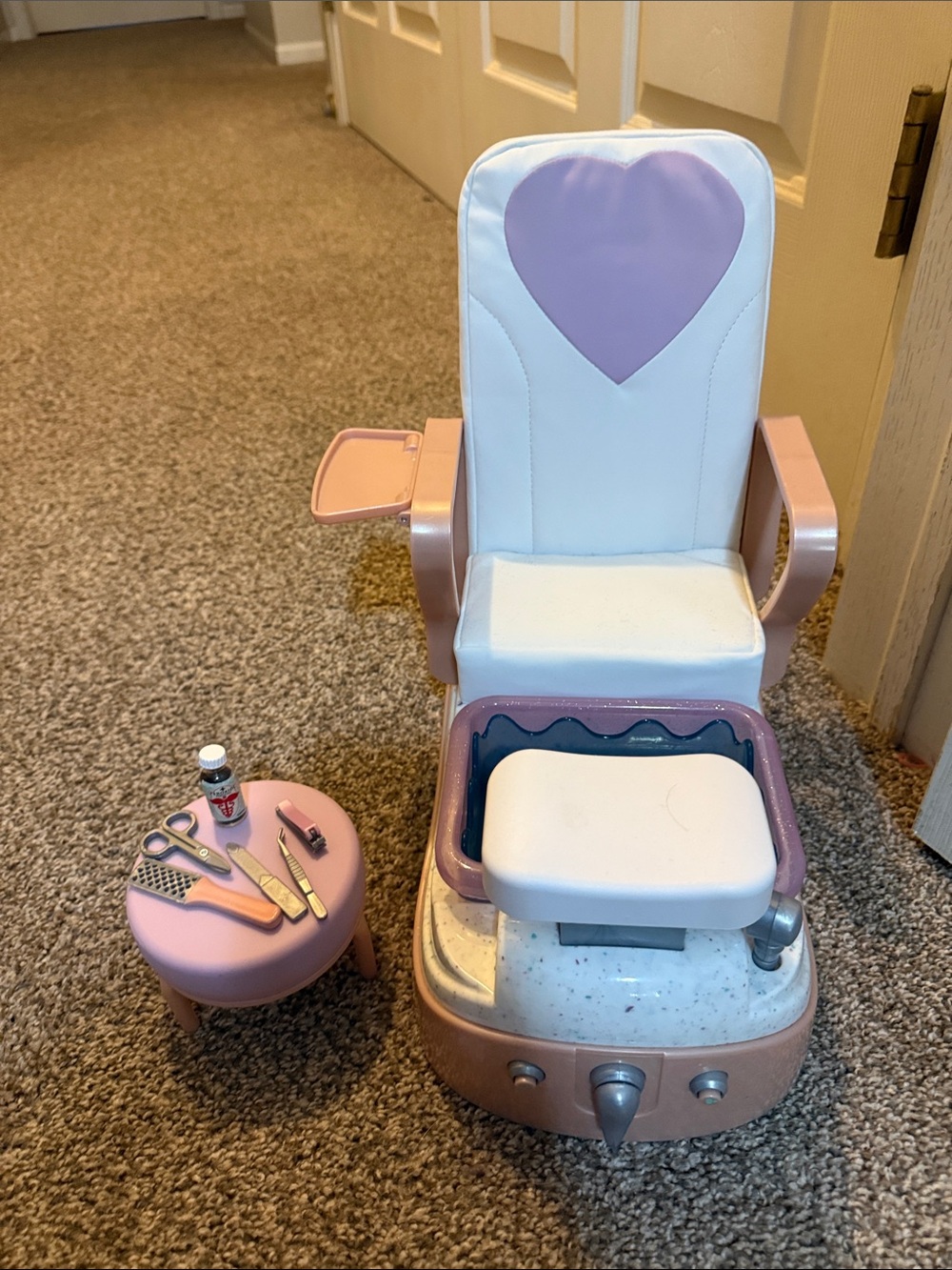Kids Pink and White Pretend Play Pedicure Chair with Accessories